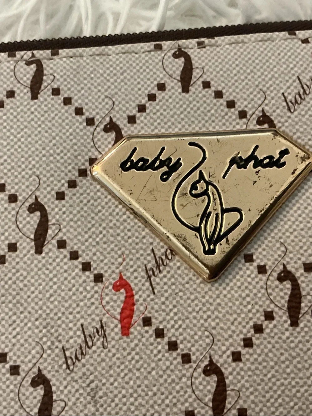 Vintage Baby Phat Y2K Monogram Cat Logo Zip Around Wristlet Wallet McBling